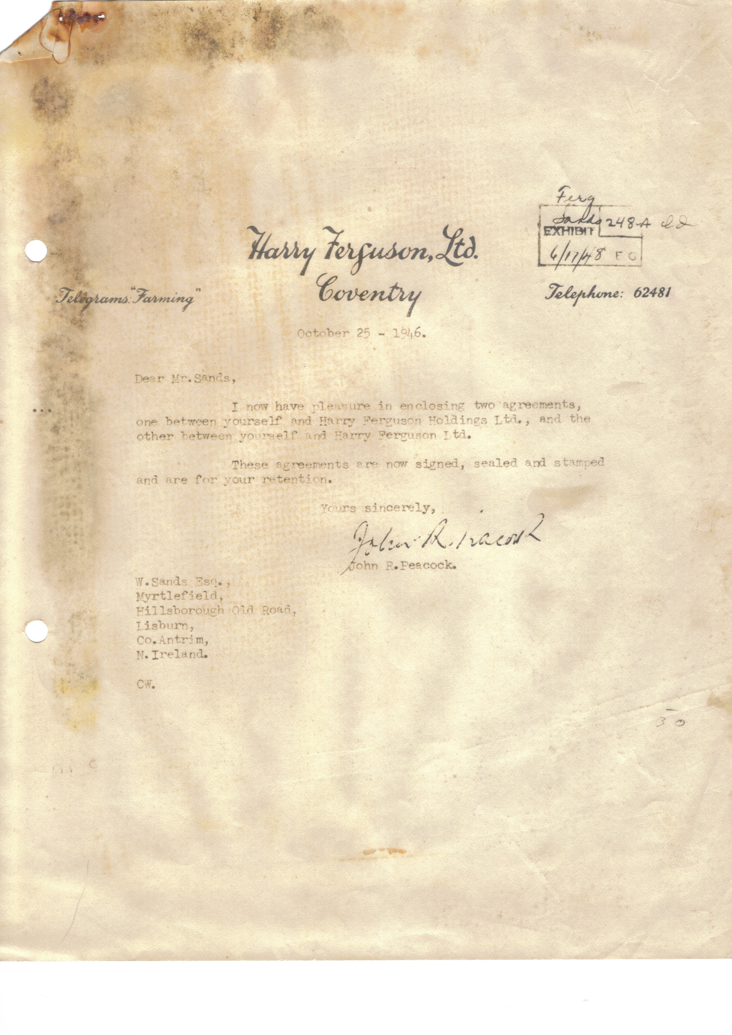 First page of Correspondence dated 25 October 1946, 25 October 1946