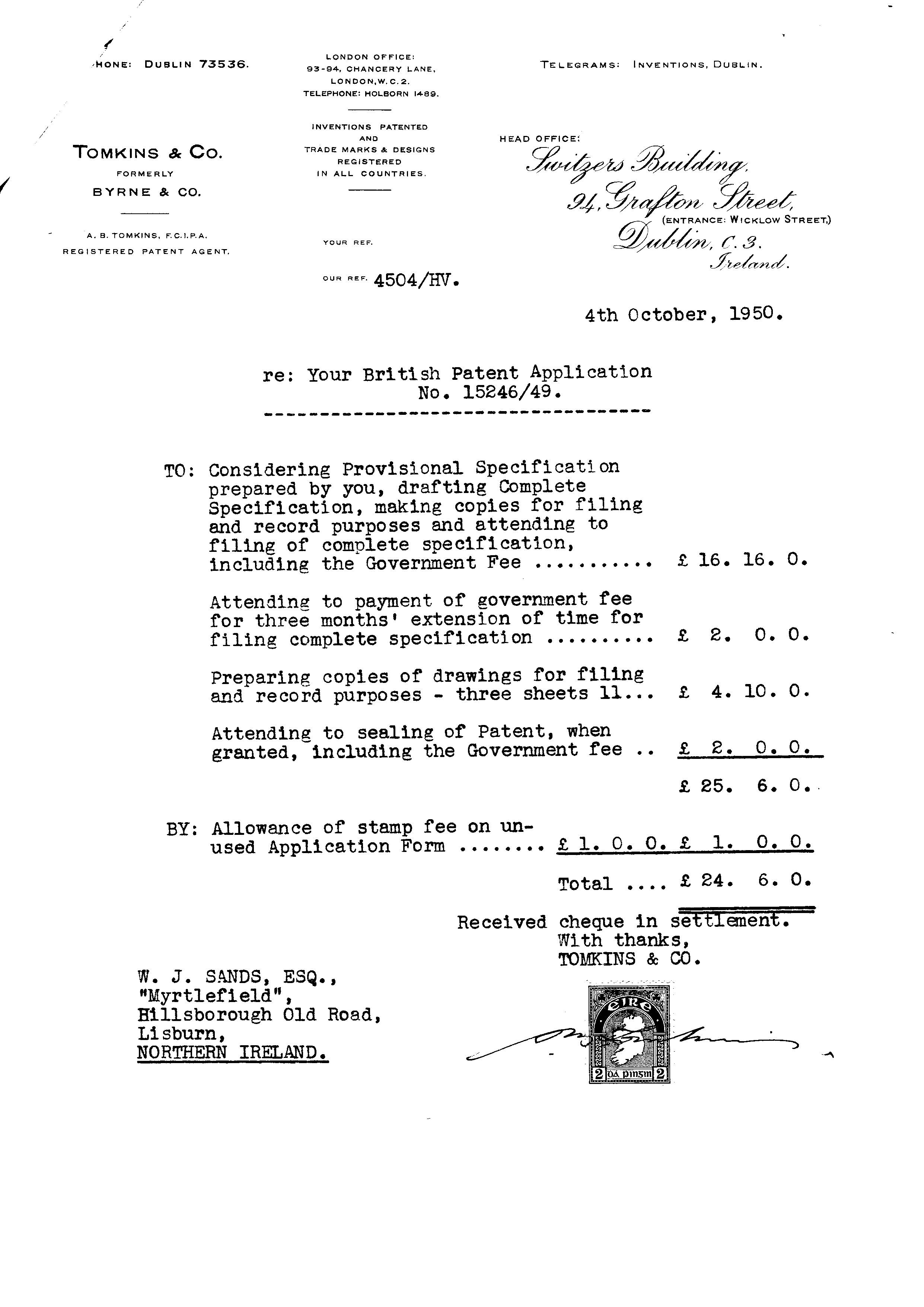 First page of Correspondence dated 10 April 1950, 10 April 1950