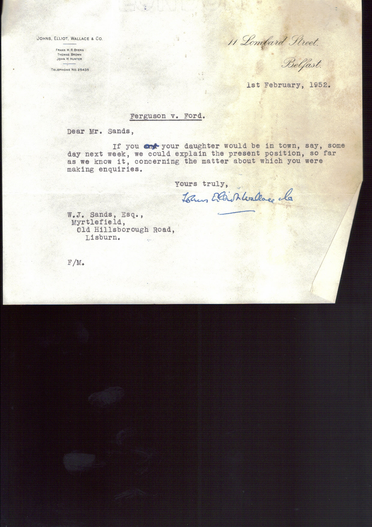 First page of Correspondence dated 2 January 1952, 2 January 1952