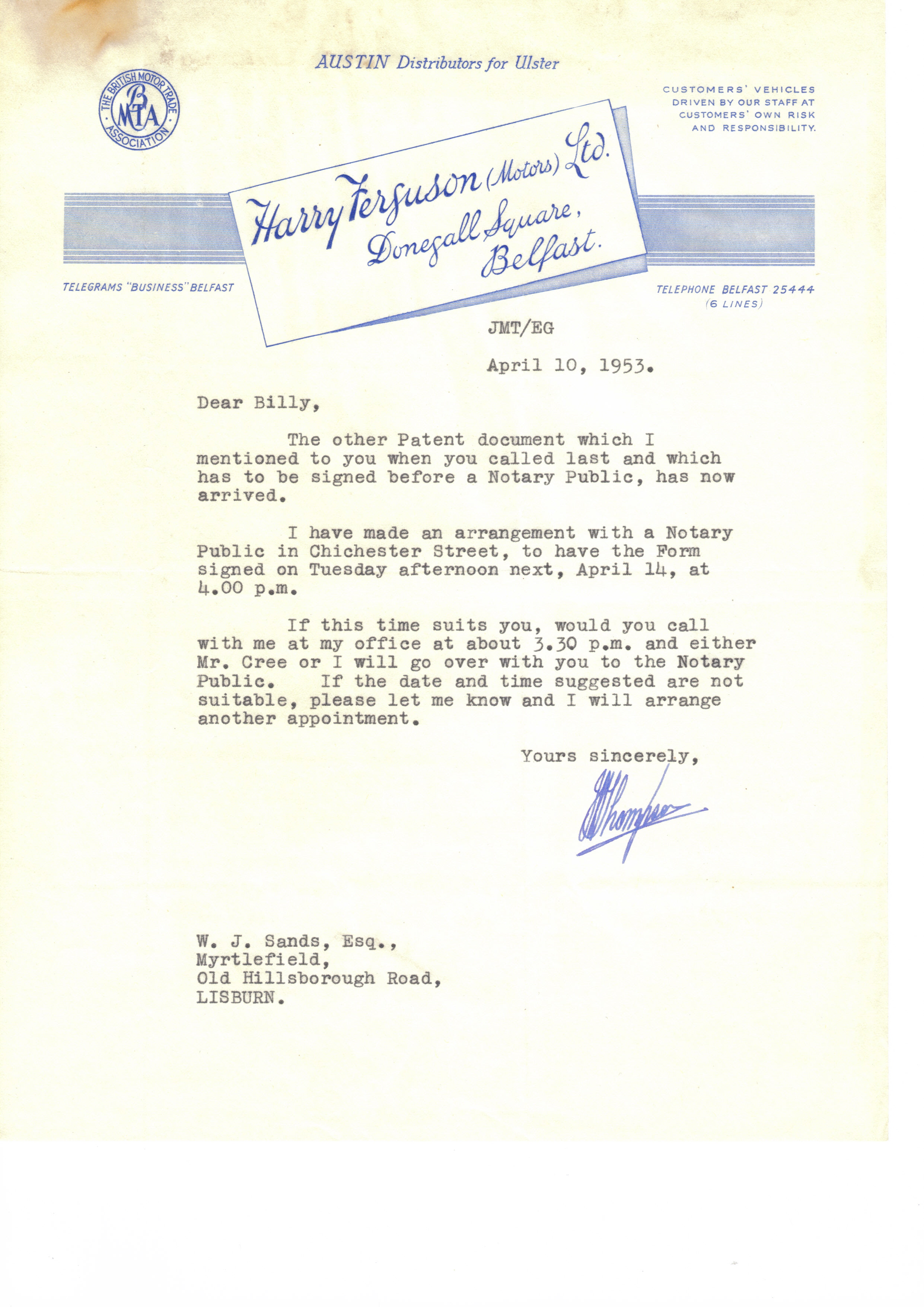 First page of Correspondence dated 10 April 1953, 10 April 1953