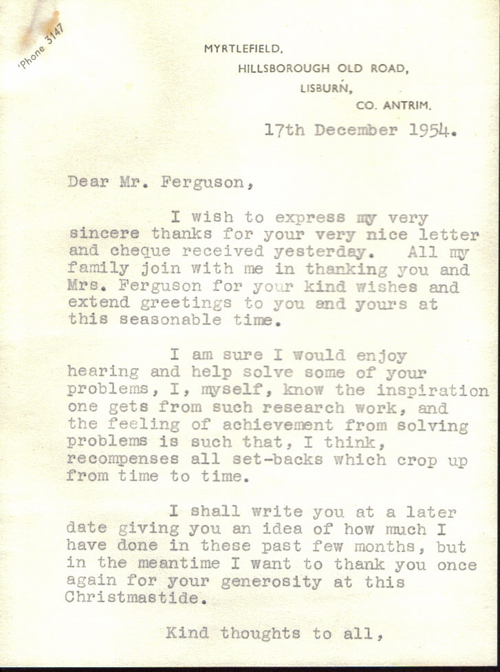 First page of Correspondence dated 17 December 1954, 17 December 1954