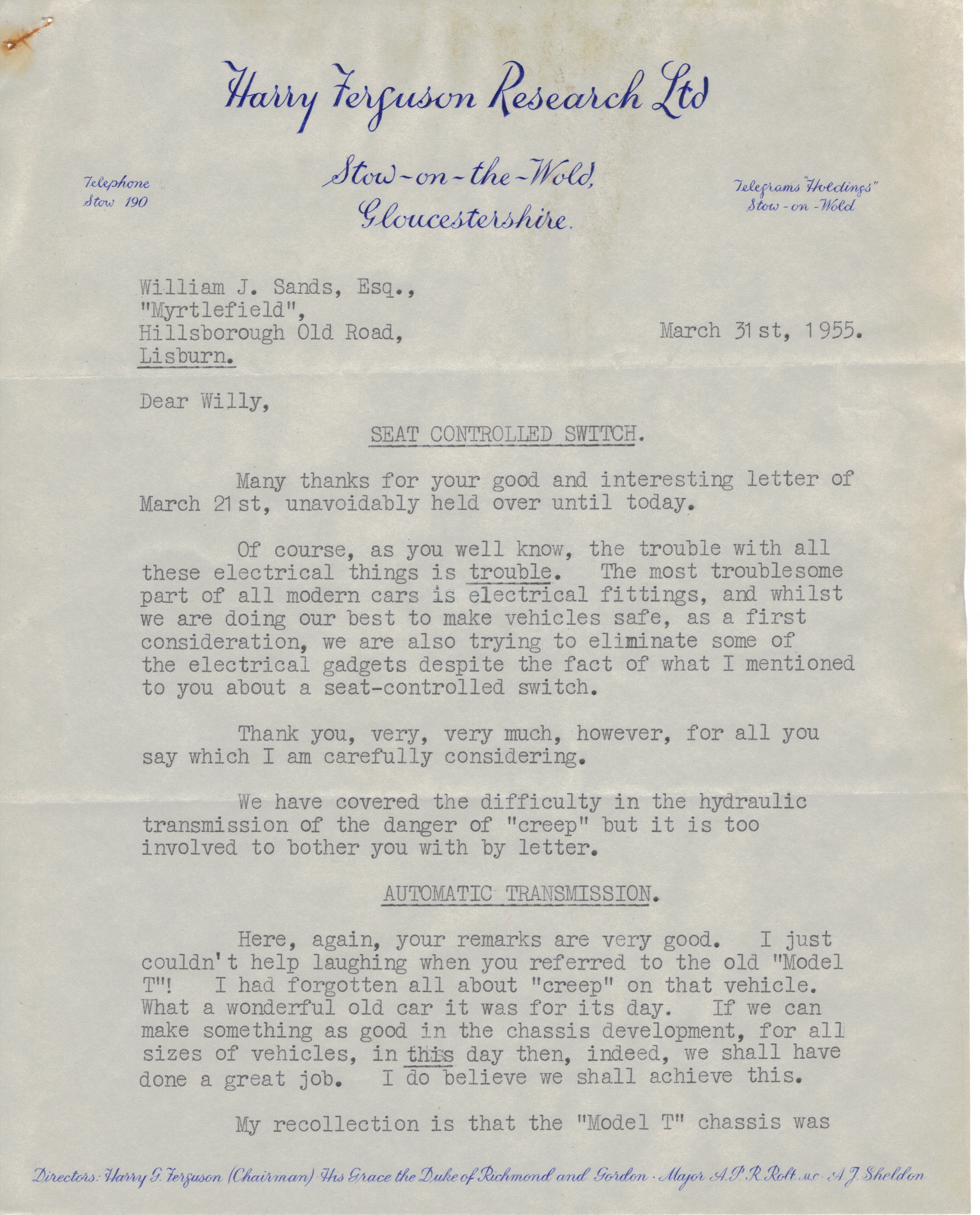 First page of Correspondence dated 31 March 1955, 31 March 1955