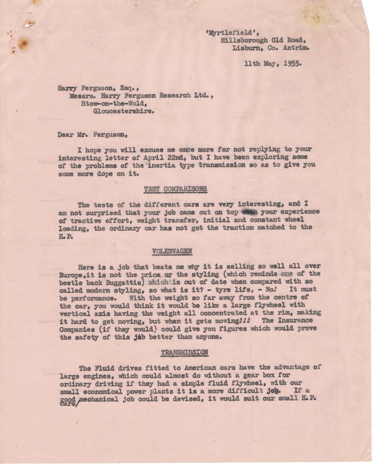First page of Correspondence dated 11 May 1955, 11 May 1955