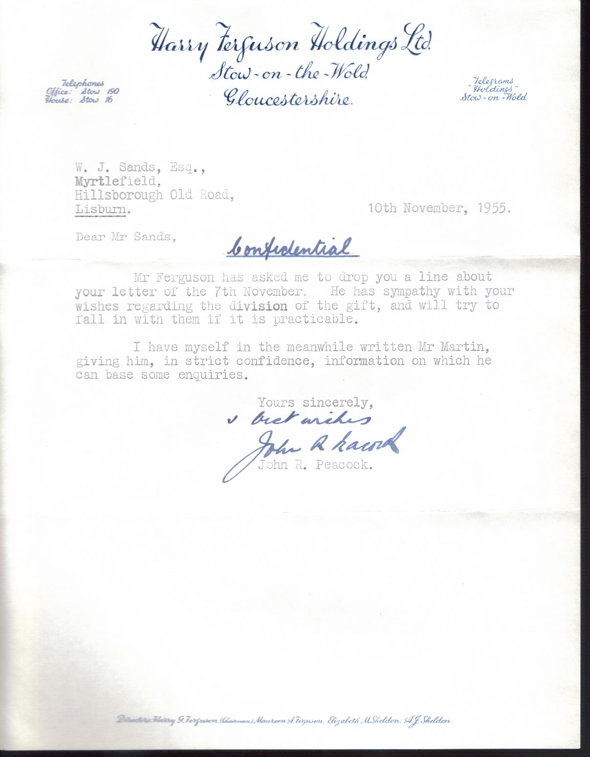 First page of Correspondence dated 11 October 1955, 11 October 1955