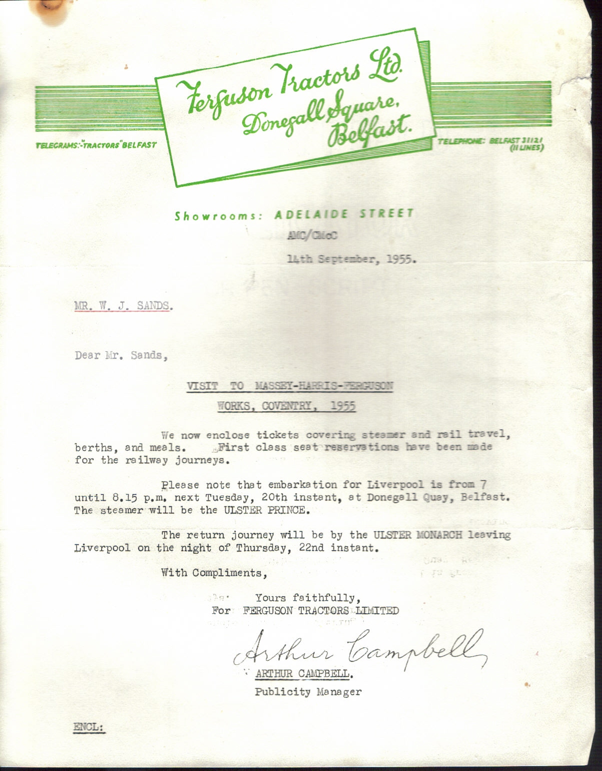 First page of Correspondence dated 14 September 1955, 14 September 1955