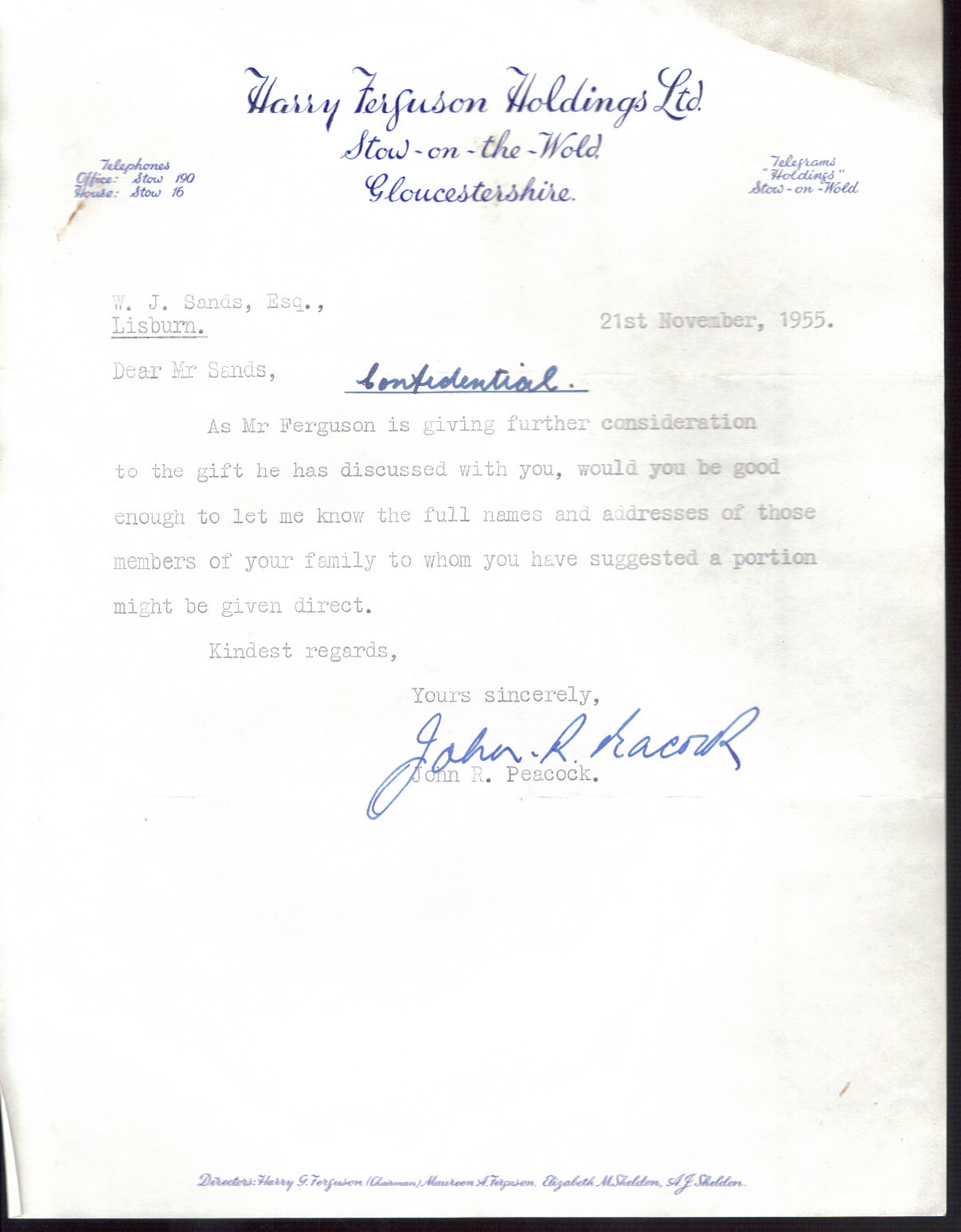 First page of Correspondence dated 21 November 1955, 21 November 1955