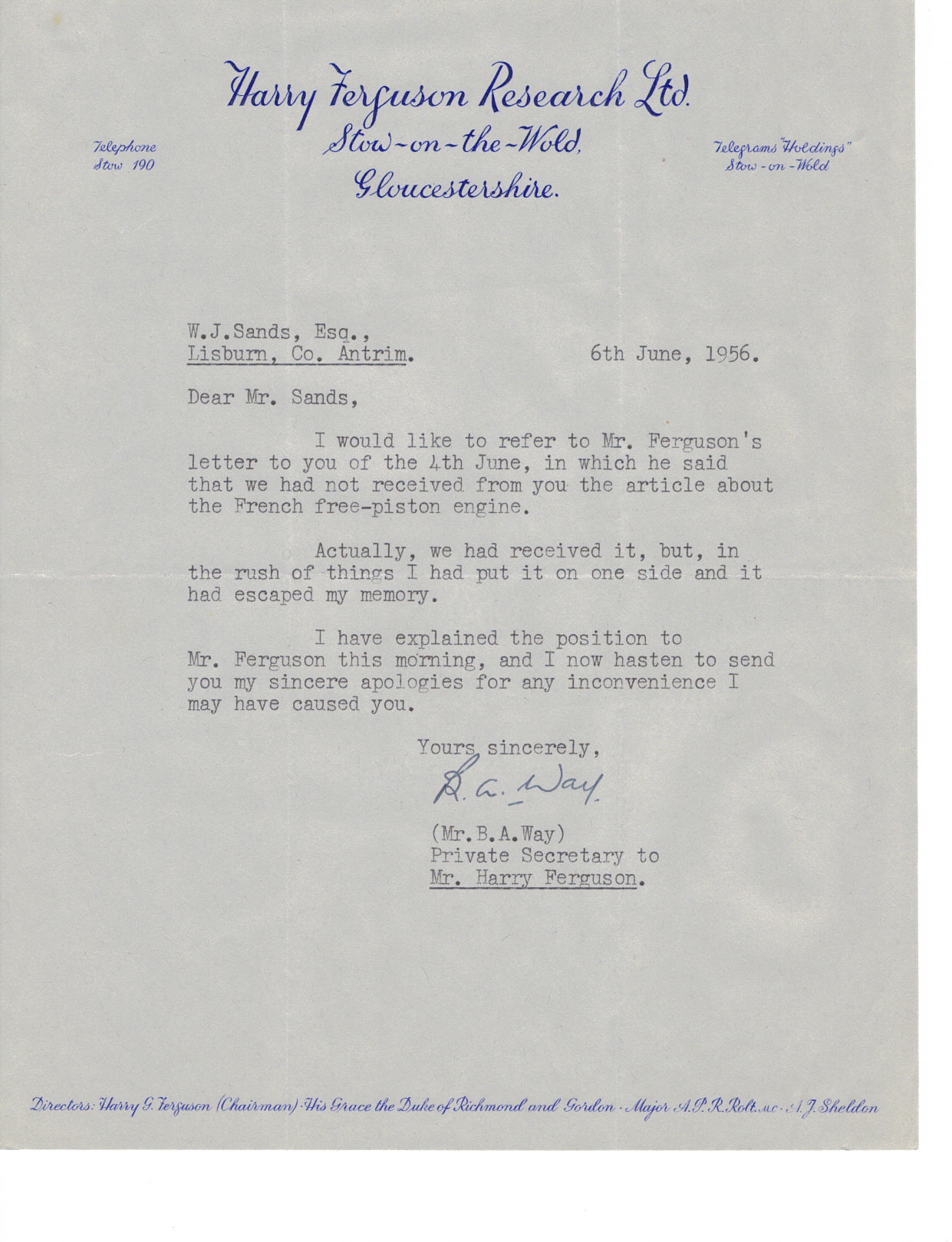 First page of Correspondence dated 6 June 1956, 6 June 1956
