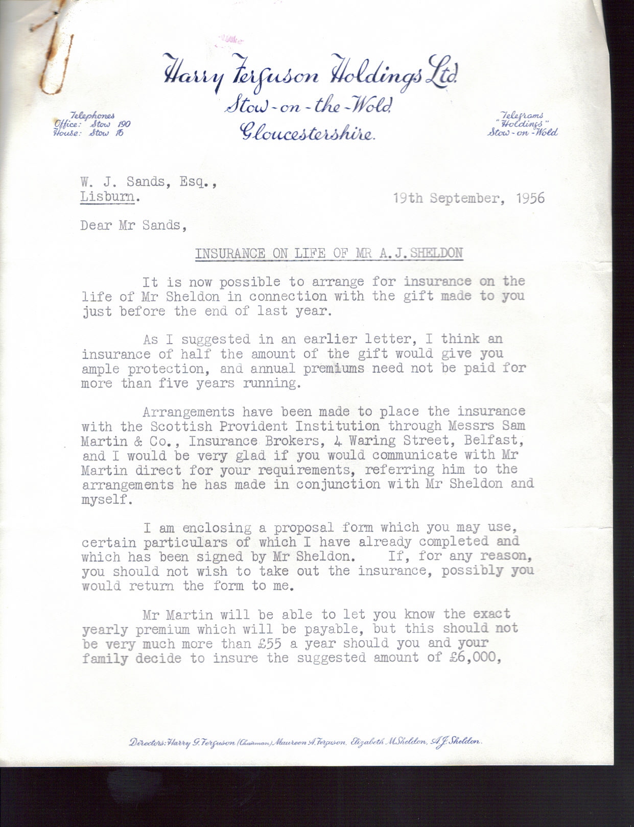 First page of Correspondence dated 19 September 1956, 19 September 1956
