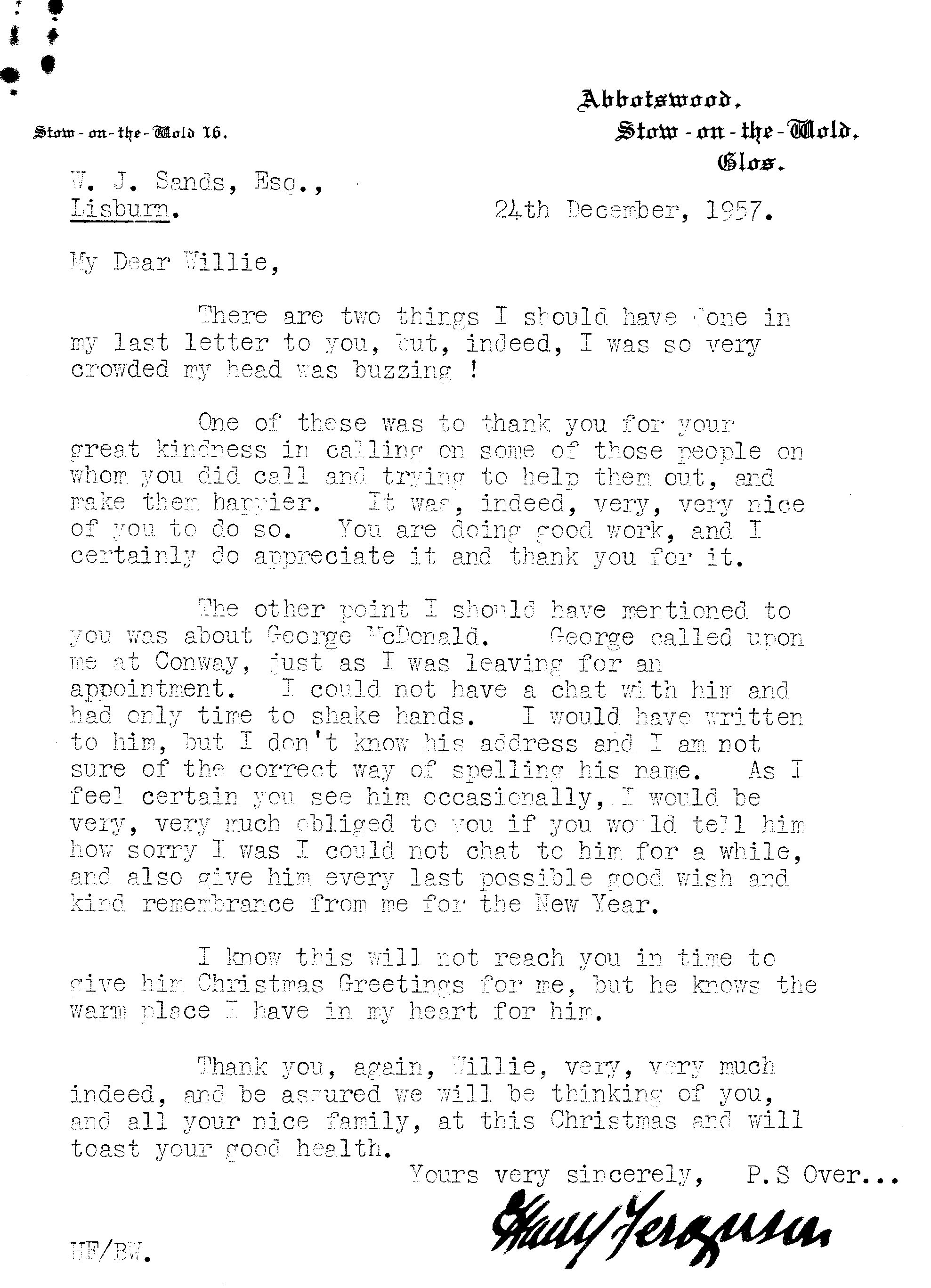 First page of Correspondence dated 24 December 1957, 24 December 1957