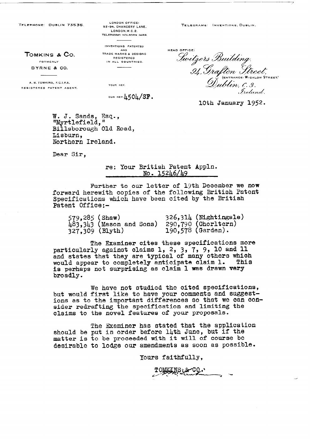 First page of Correspondence dated 1 October 1952, 1 October 1952