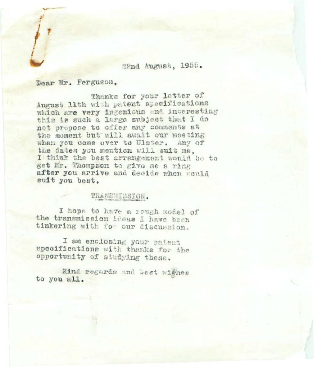 First page of Correspondence dated 22 August 1955, 22 August 1955