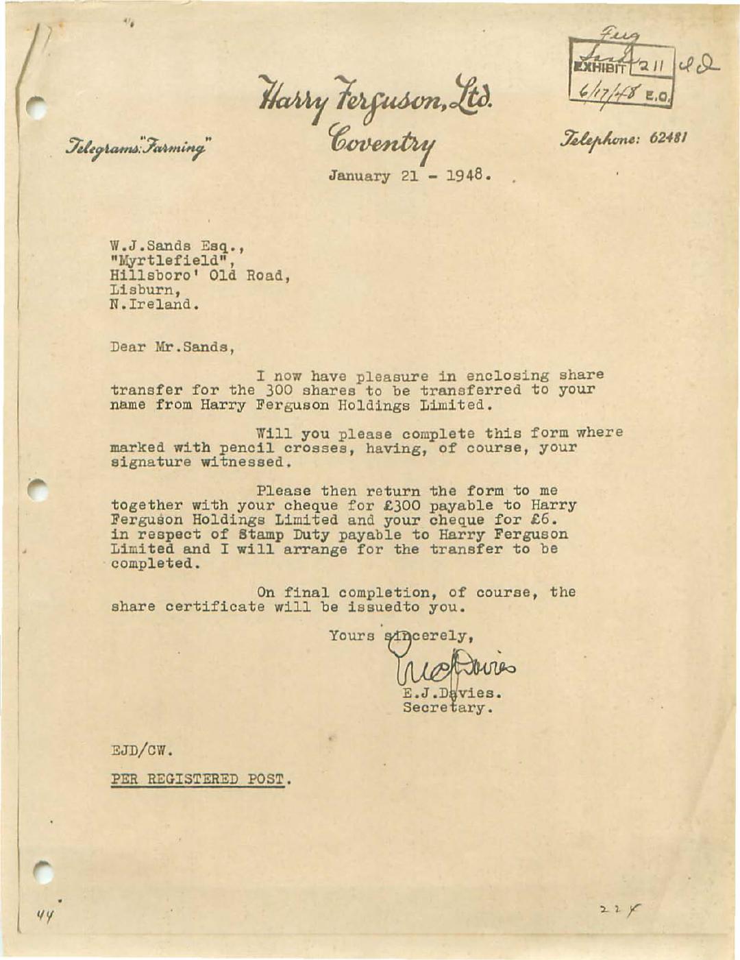 First page of Correspondence dated 21 January 1948, 21 January 1948