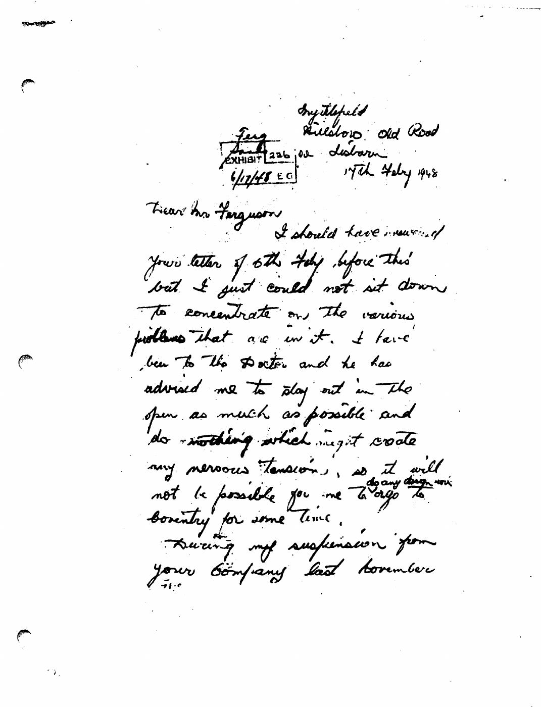 First page of Correspondence dated 17 February 1948, 17 February 1948