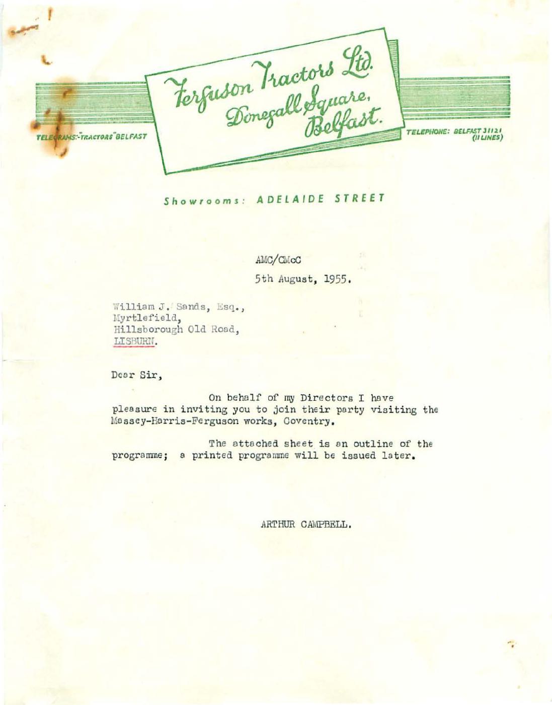 First page of Correspondence dated 5 August 1955, 5 August 1955