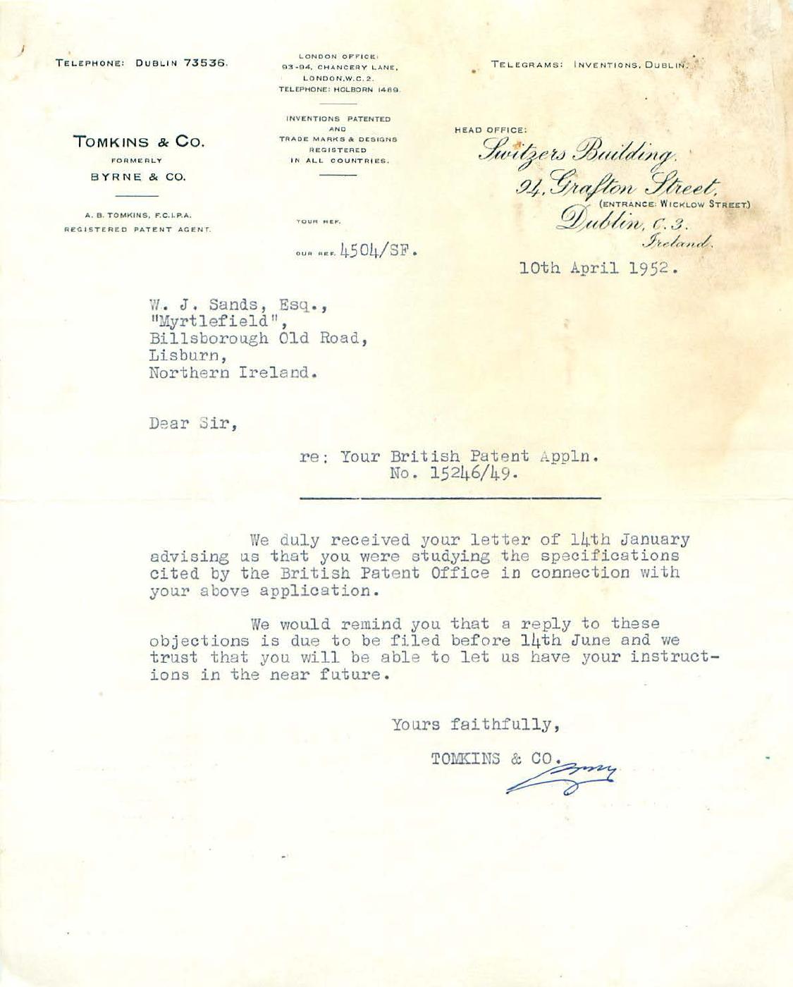 First page of Correspondence dated 10 April 1952, 10 April 1952