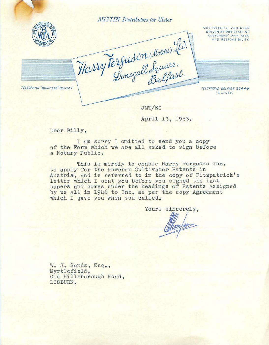First page of Correspondence dated 13 April 1953, 13 April 1953
