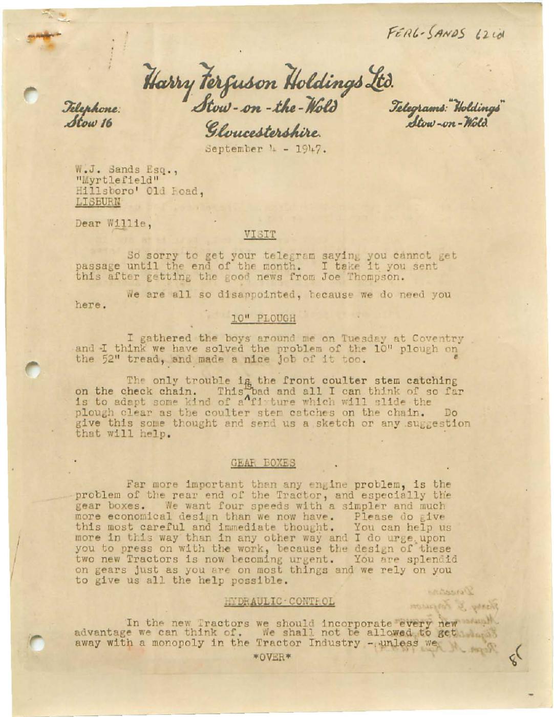 First page of Correspondence dated 4 September 1947, 4 September 1947