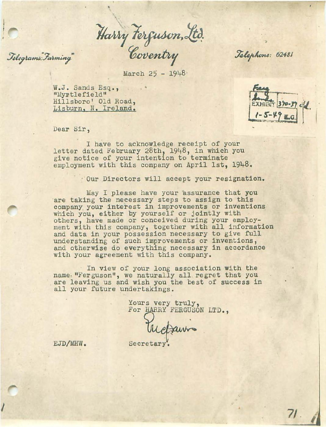 First page of Correspondence dated 25 March 1948, 25 March 1948