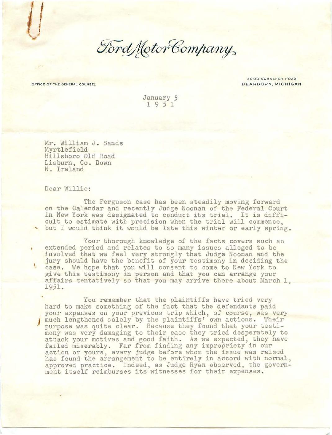 First page of Correspondence dated 5 January 1951, 5 January 1951