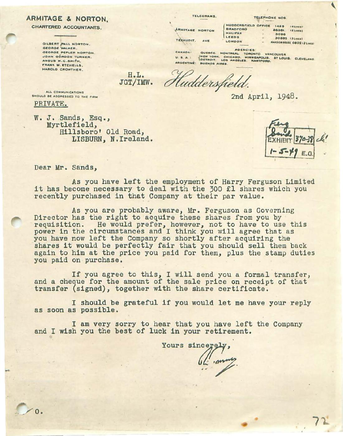 First page of Correspondence dated 2 April 1948, 2 April 1948