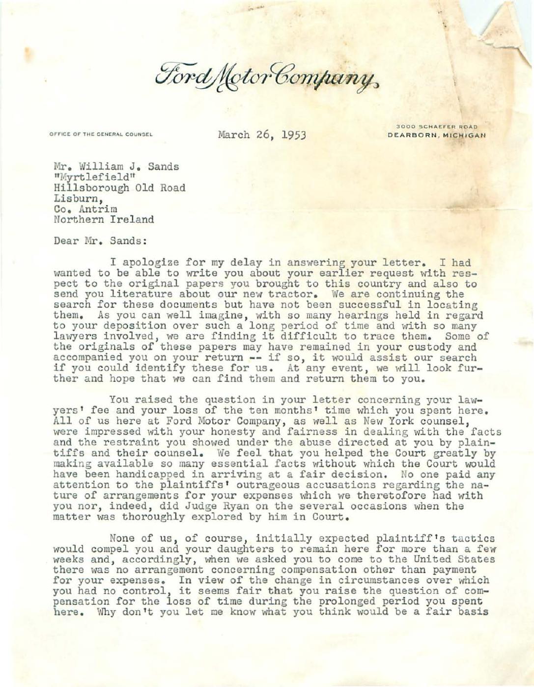First page of Correspondence dated 26 March 1953, 26 March 1953
