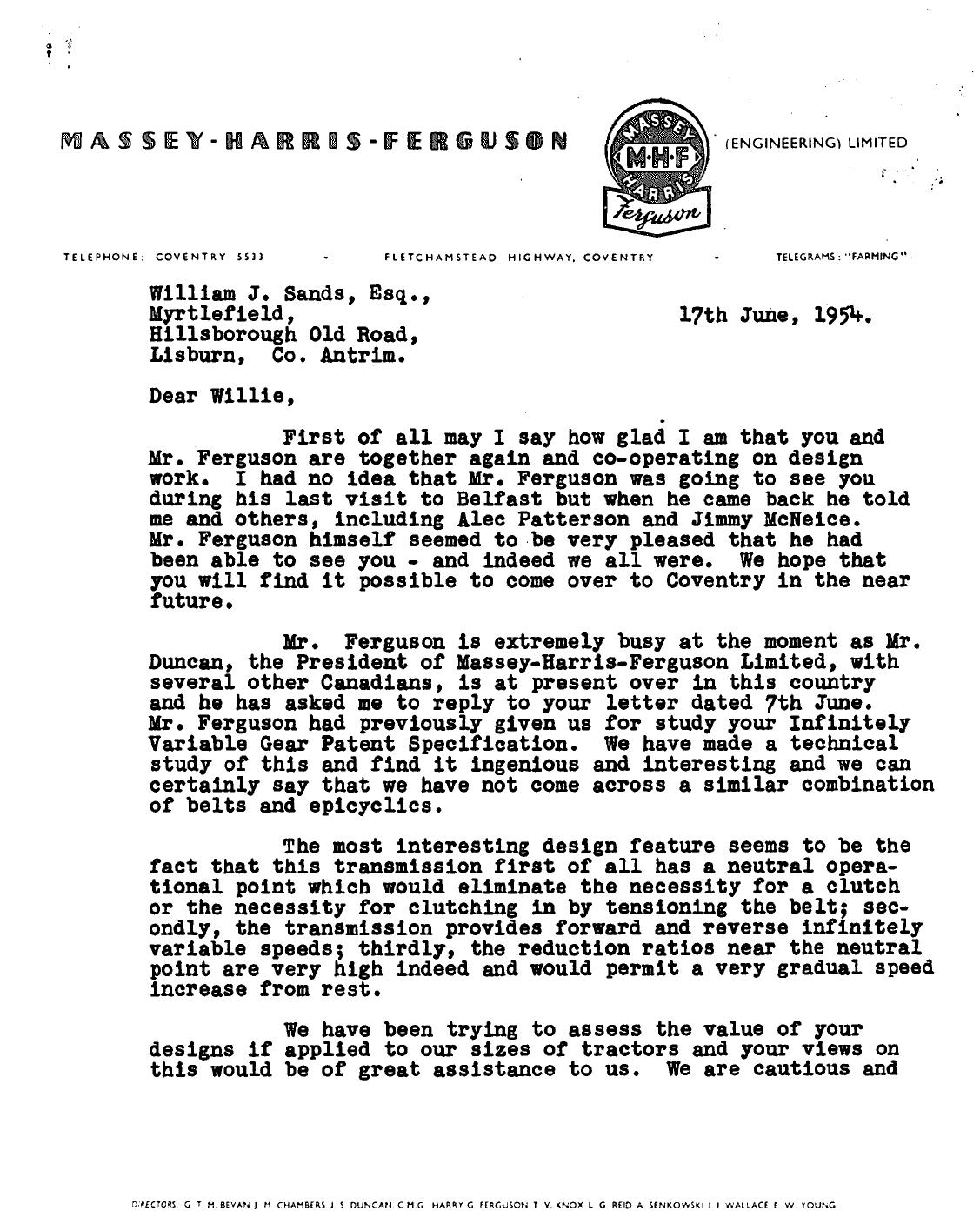 First page of Correspondence dated 17 June 1954, 17 June 1954