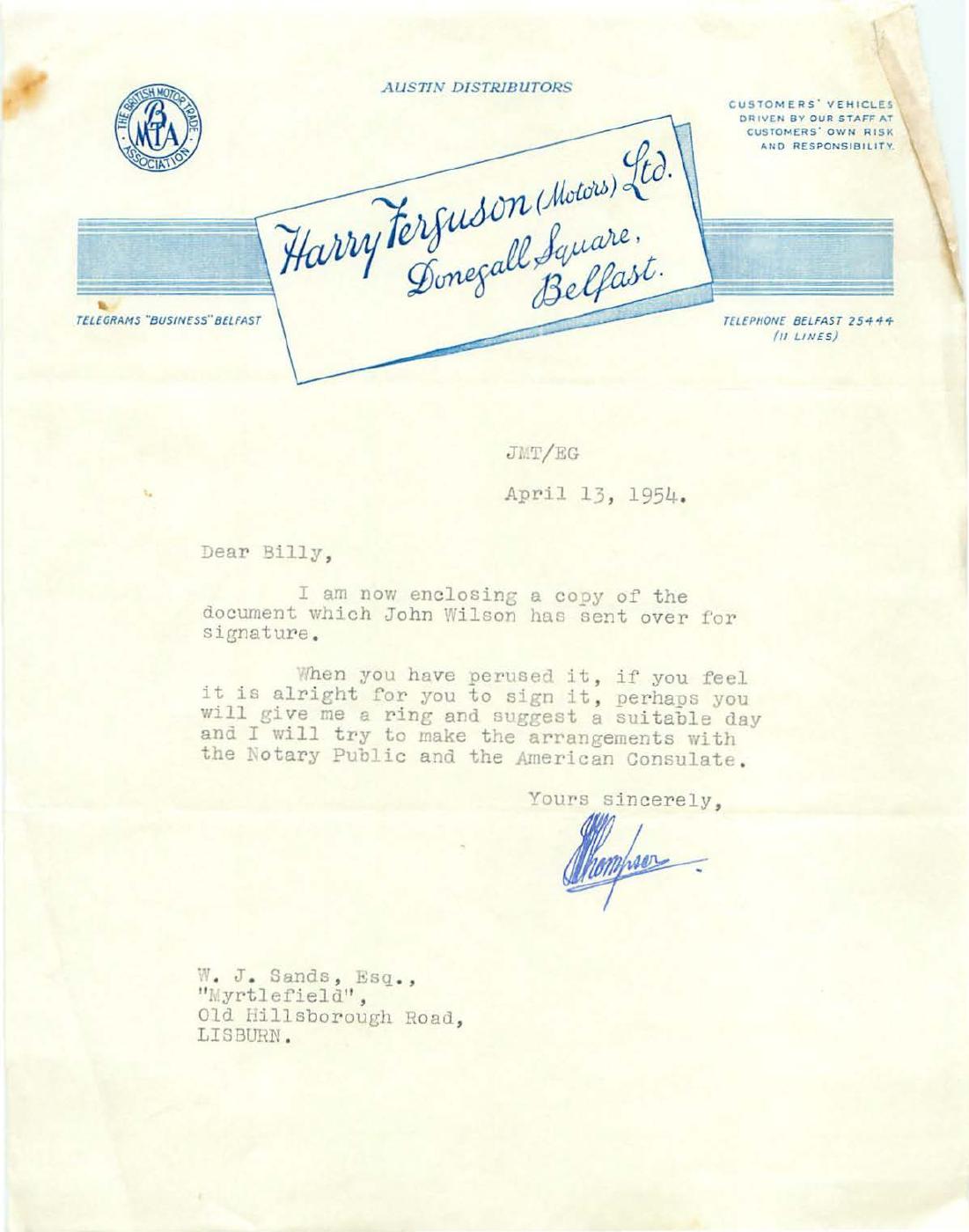 First page of Correspondence dated 13 April 1954, 13 April 1954