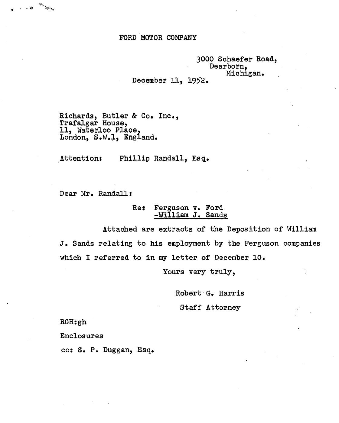First page of Correspondence dated 11 December 1952, 11 December 1952