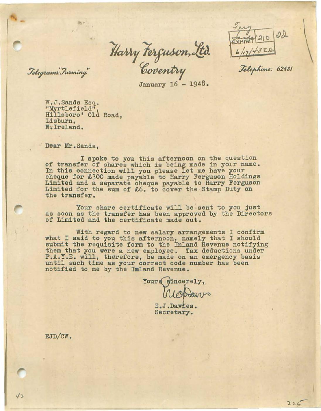 First page of Correspondence dated 16 January 1948, 16 January 1948