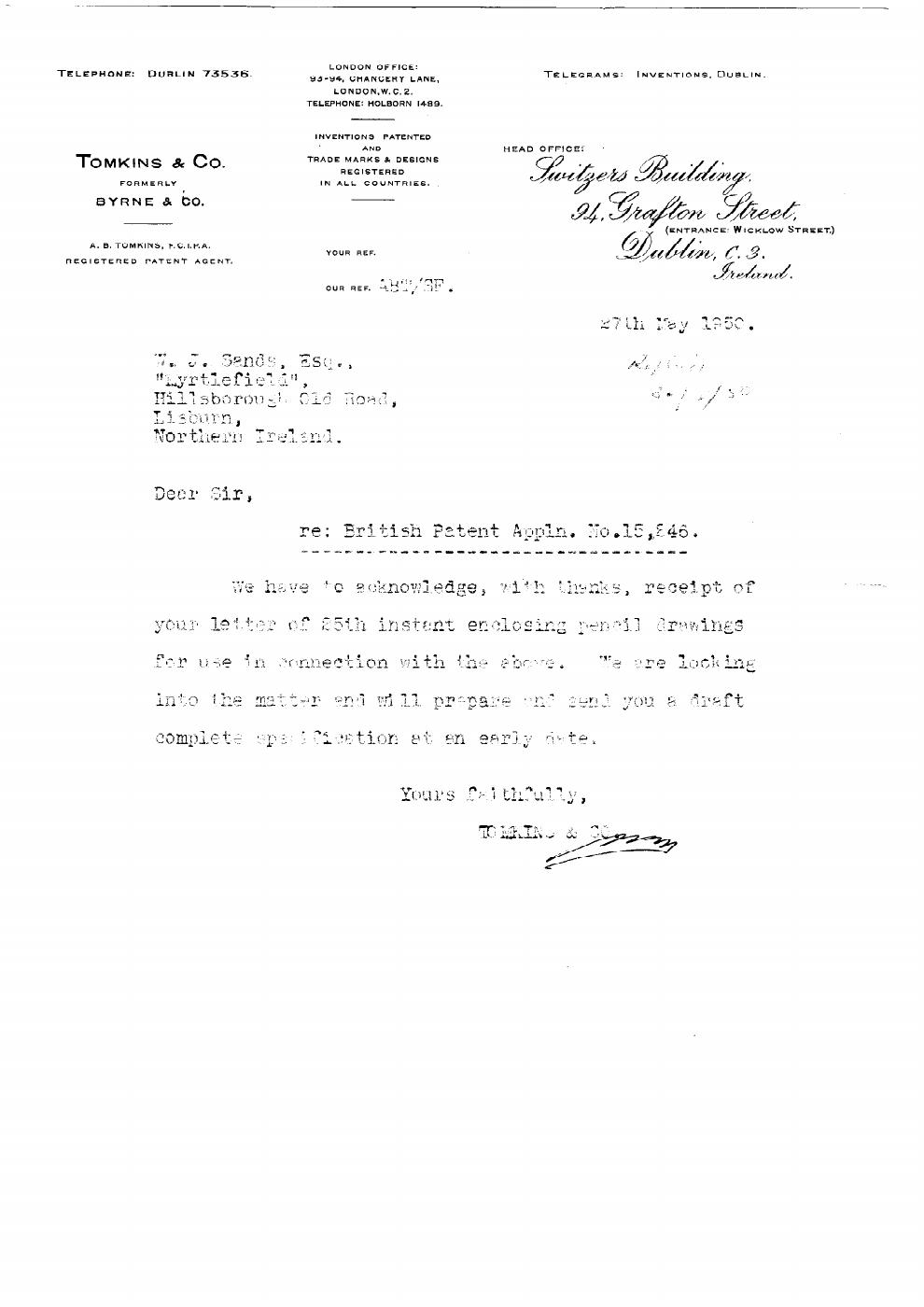 First page of Correspondence dated 27 May 1950, 27 May 1950