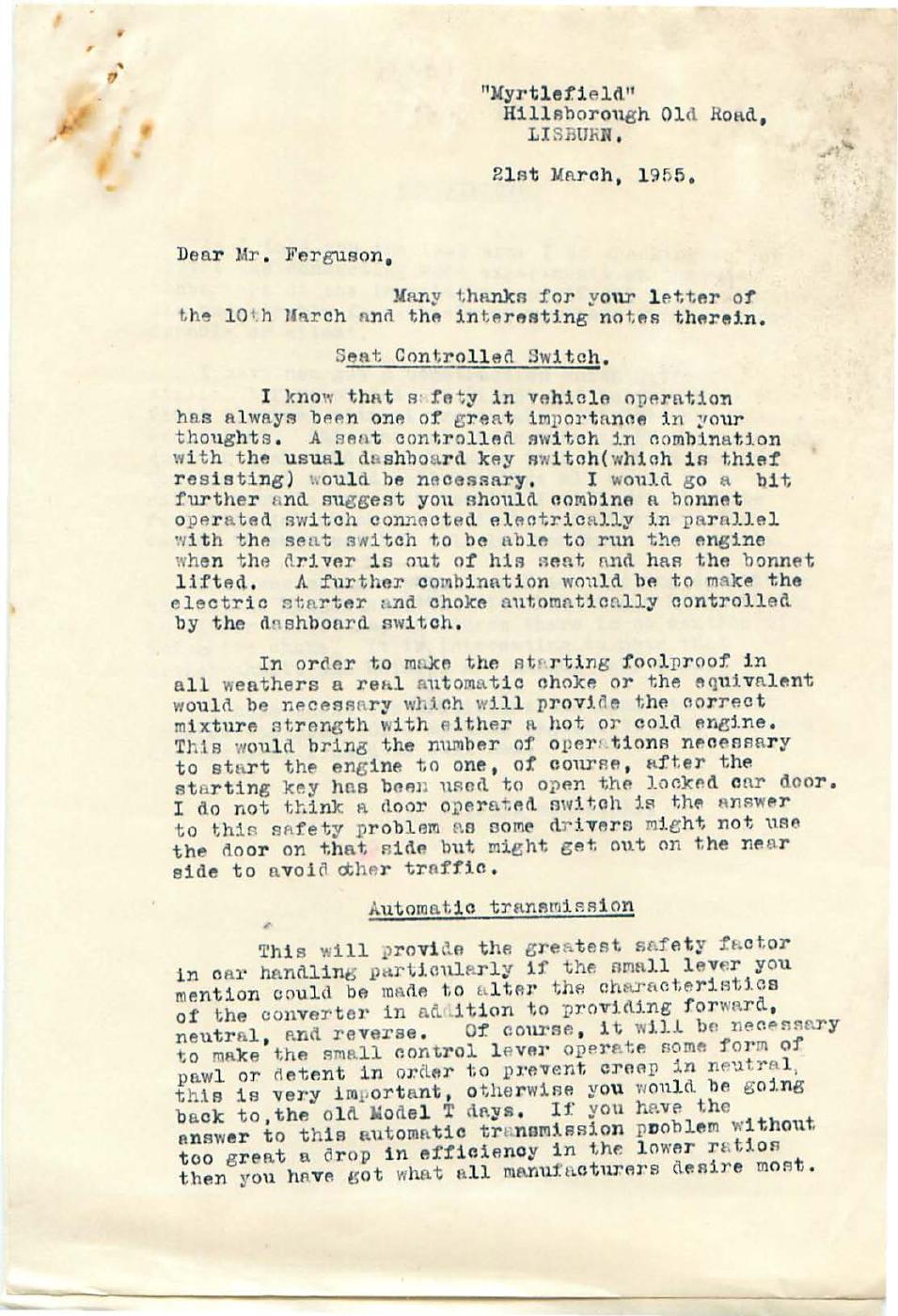 First page of Correspondence dated 21 March 1955, 21 March 1955