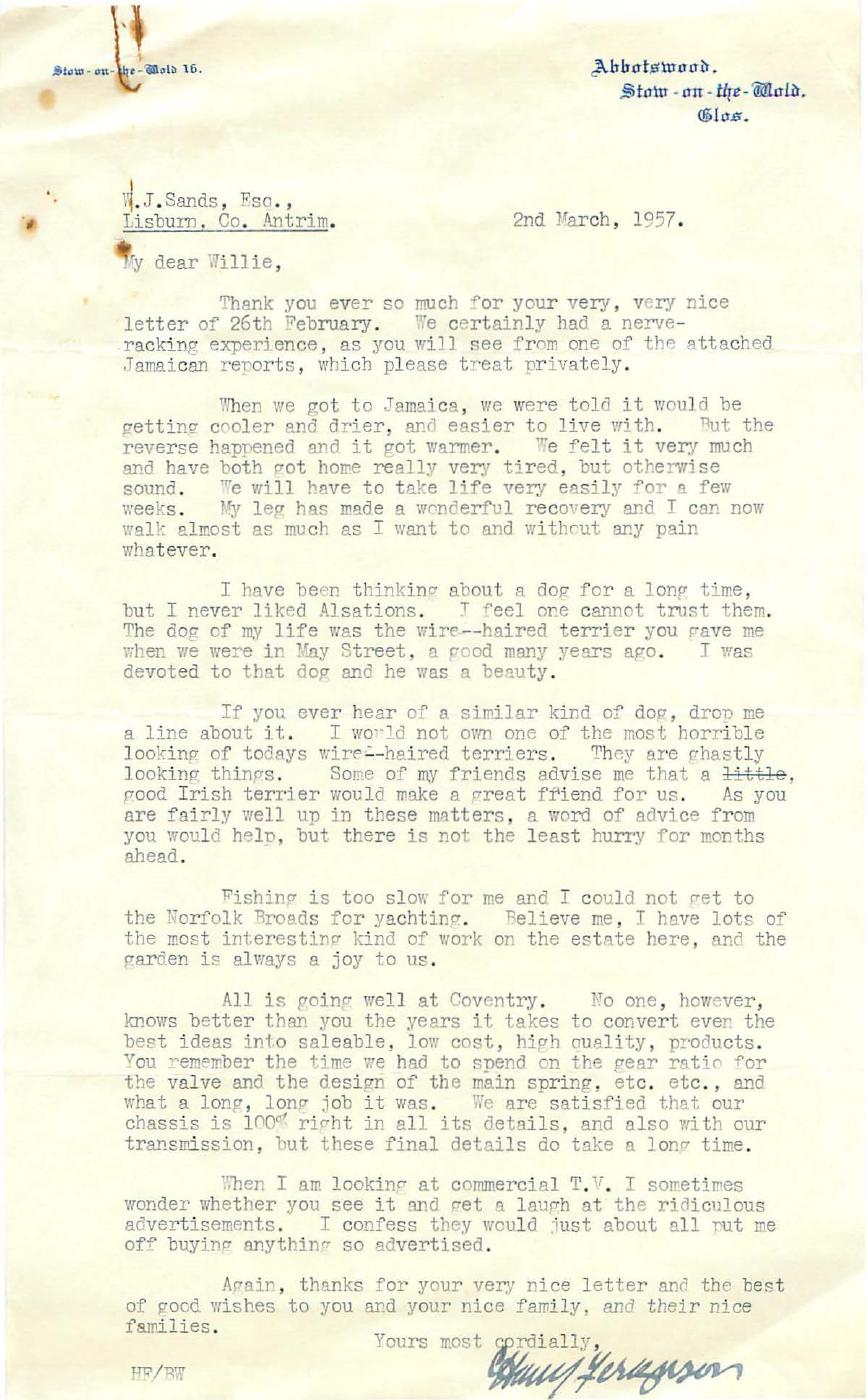 First page of Correspondence dated 2 March 1957, 2 March 1957
