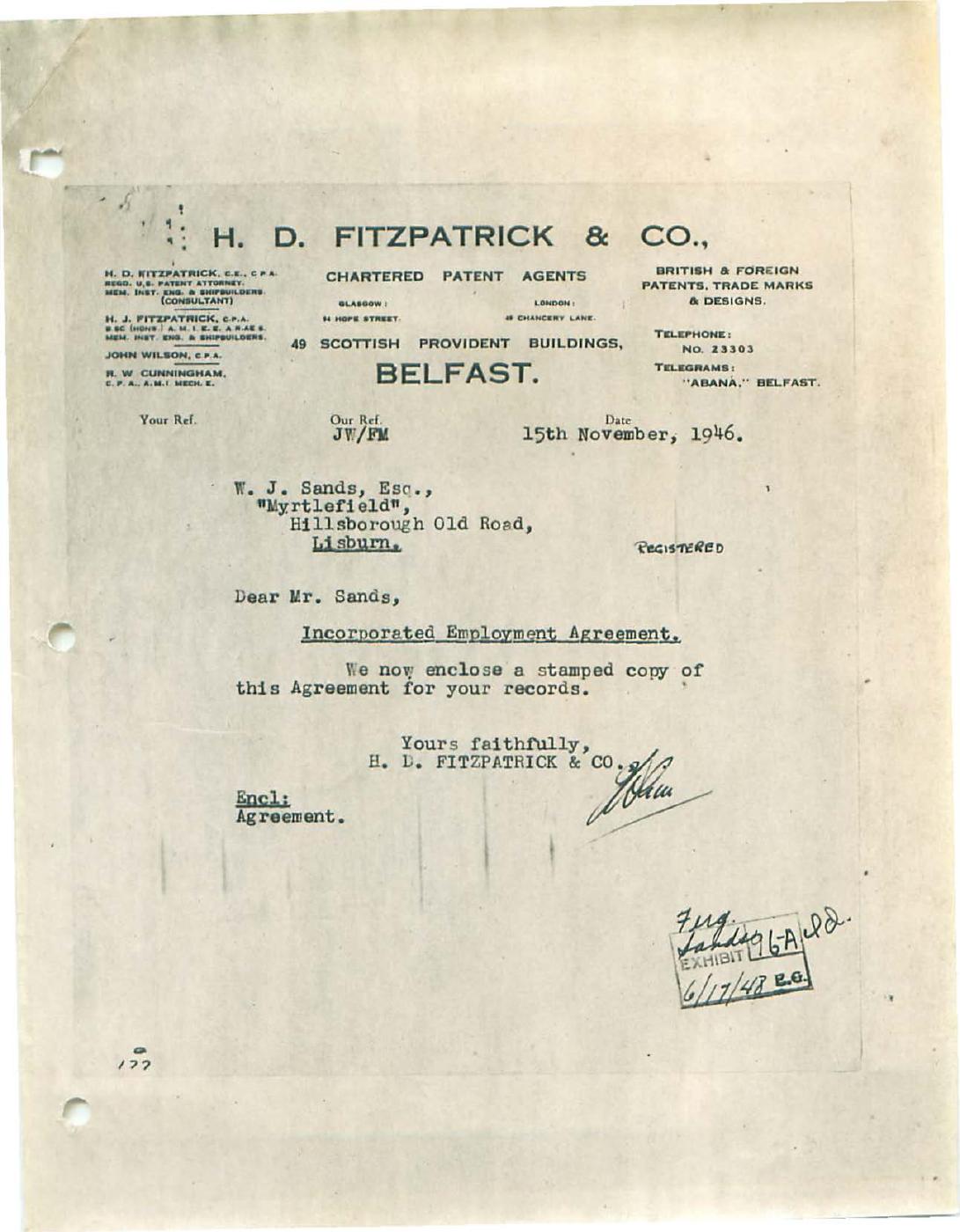 First page of Correspondence dated 15 November 1946, 15 November 1946