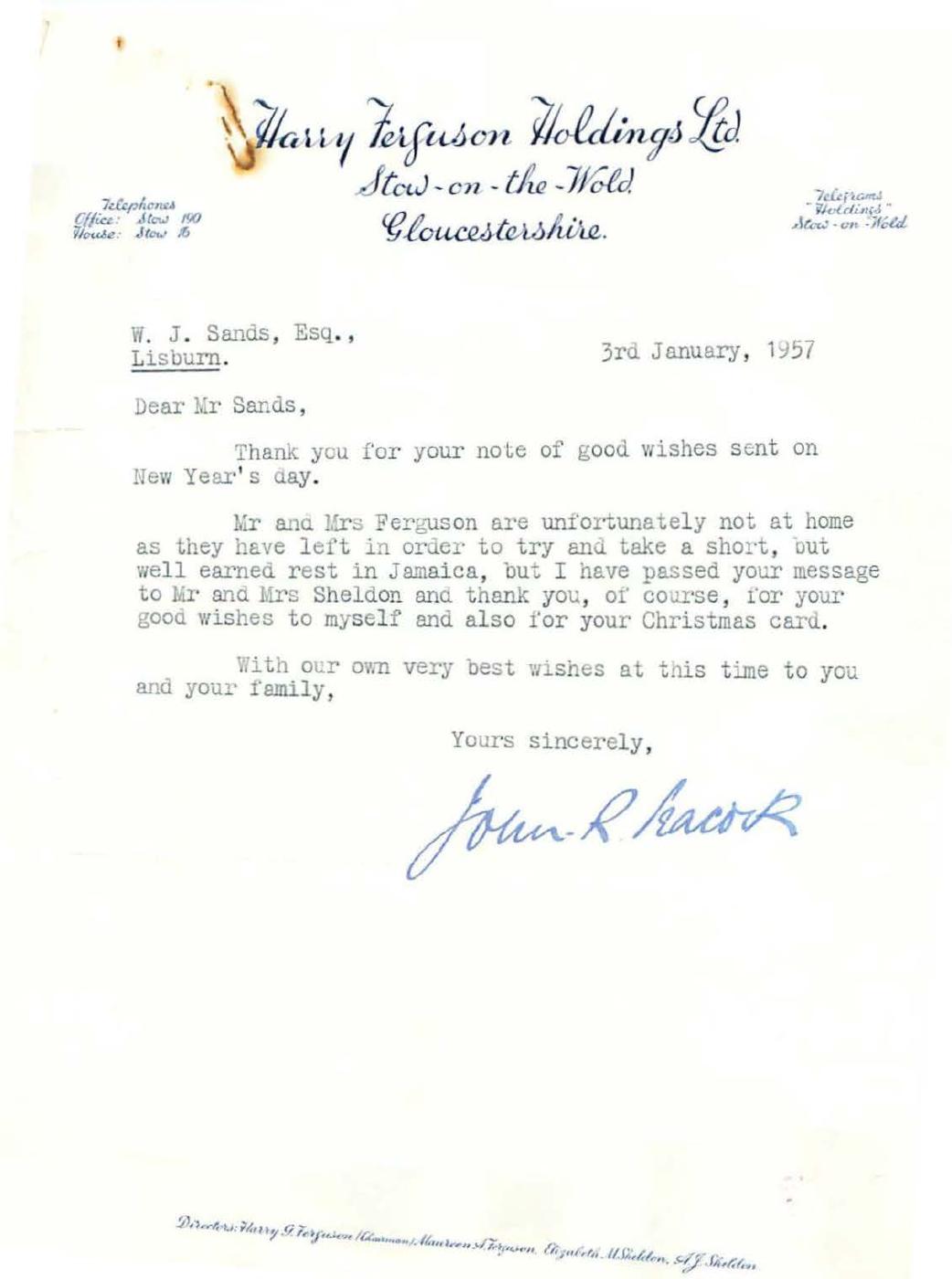 First page of Correspondence dated 3 January 1957, 3 January 1957