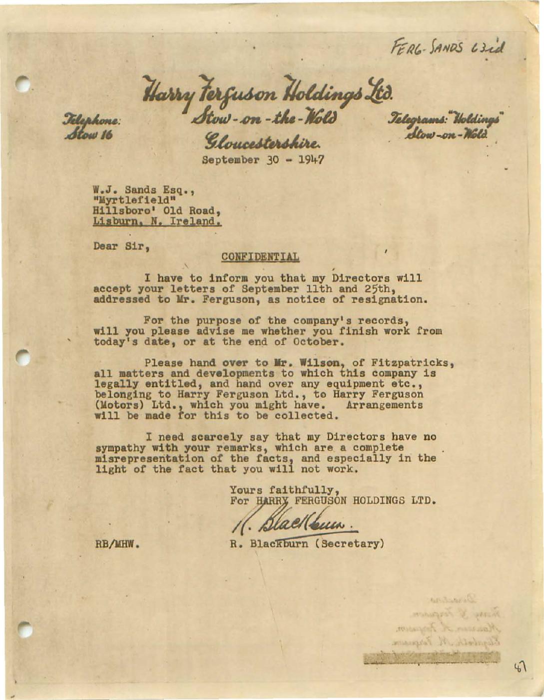 First page of Correspondence dated 30 September 1947, 30 September 1947