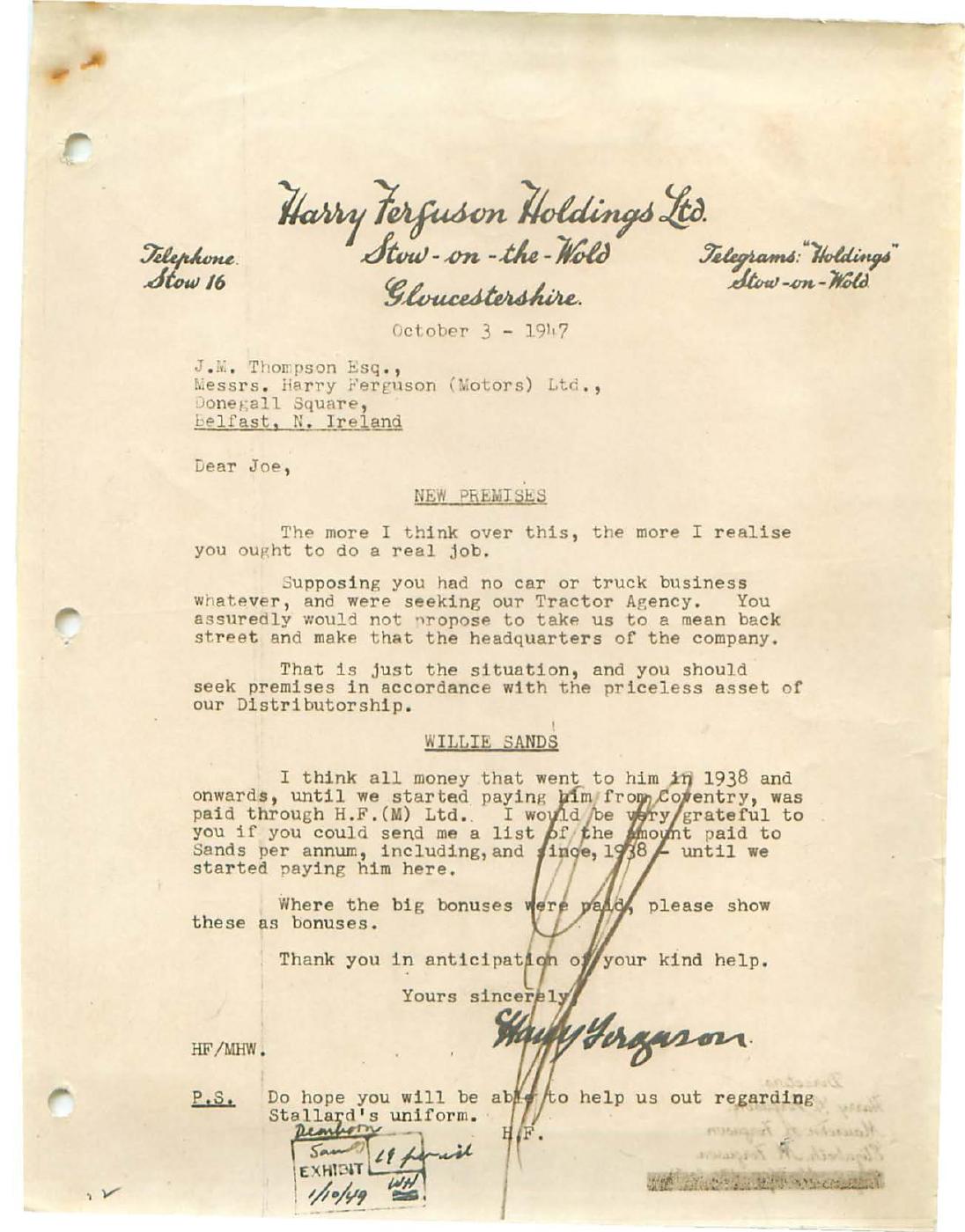 First page of Correspondence dated 3 October 1947, 3 October 1947
